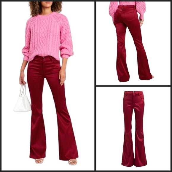NWT J Brand Valentina Flared Red Satin Pants - Picture 1 of 8